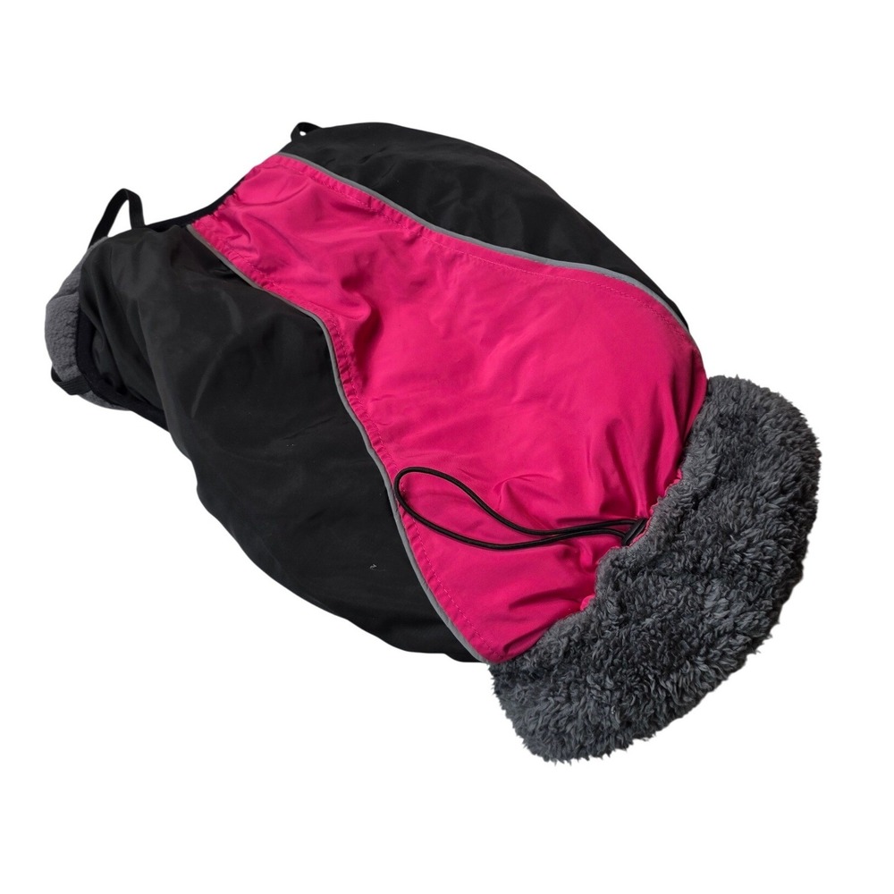 Pink Black Insulated Dog Winter Coat Fleece Lined Faux Fur Collar Large G1